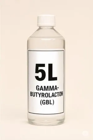 5l fles pure Gamma-Butyrolacton (GBL) vloeistof met Nederlandse veiligheidslabel