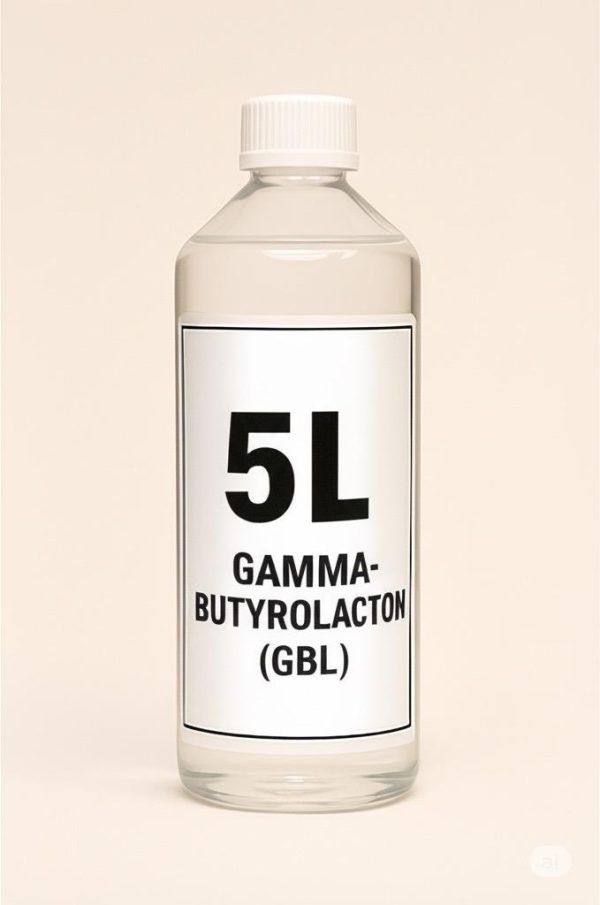 5l fles pure Gamma-Butyrolacton (GBL) vloeistof met Nederlandse veiligheidslabel
